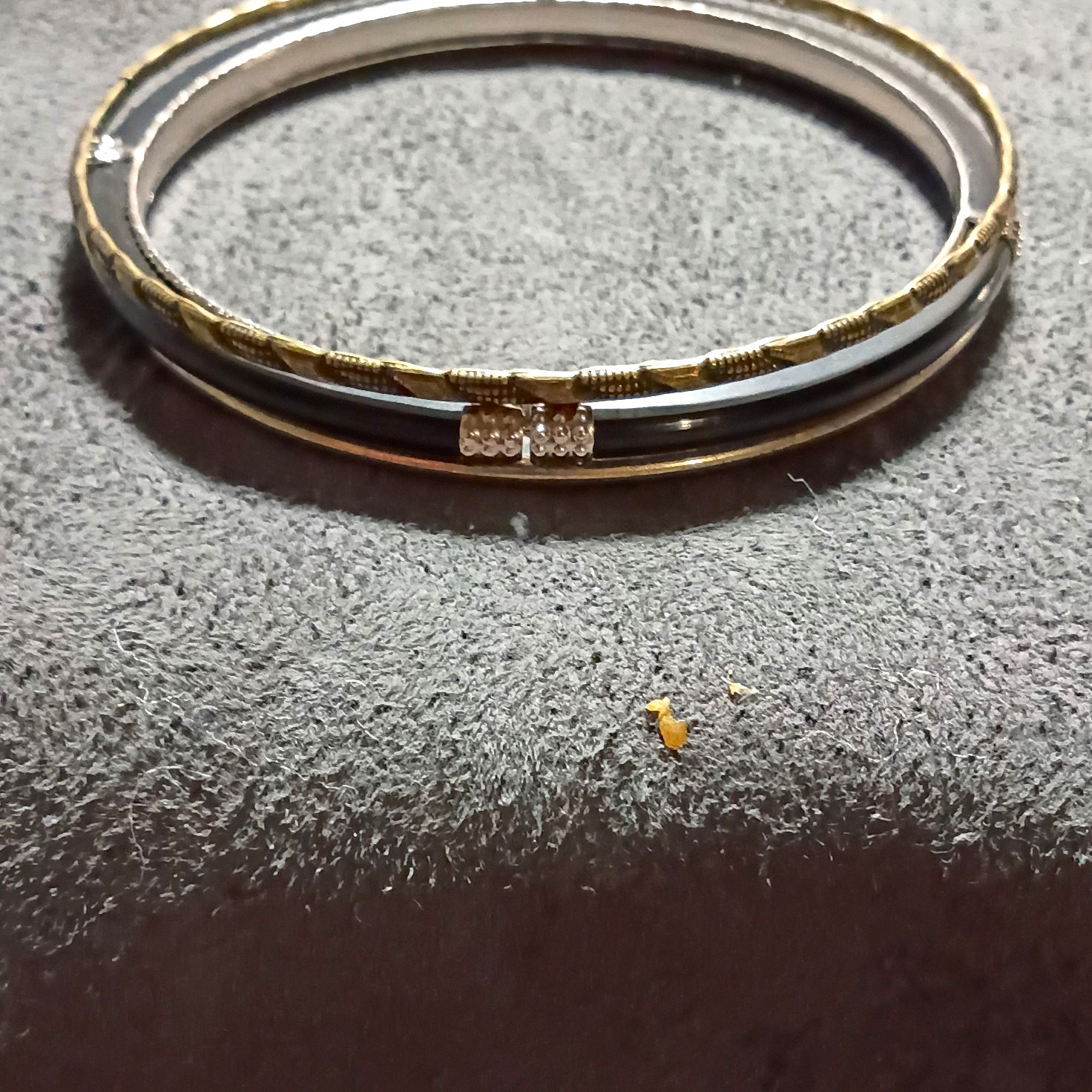 Set of 3 Two Tone Black Round Bangle Bracelets Stackable Clear Crystal Accent