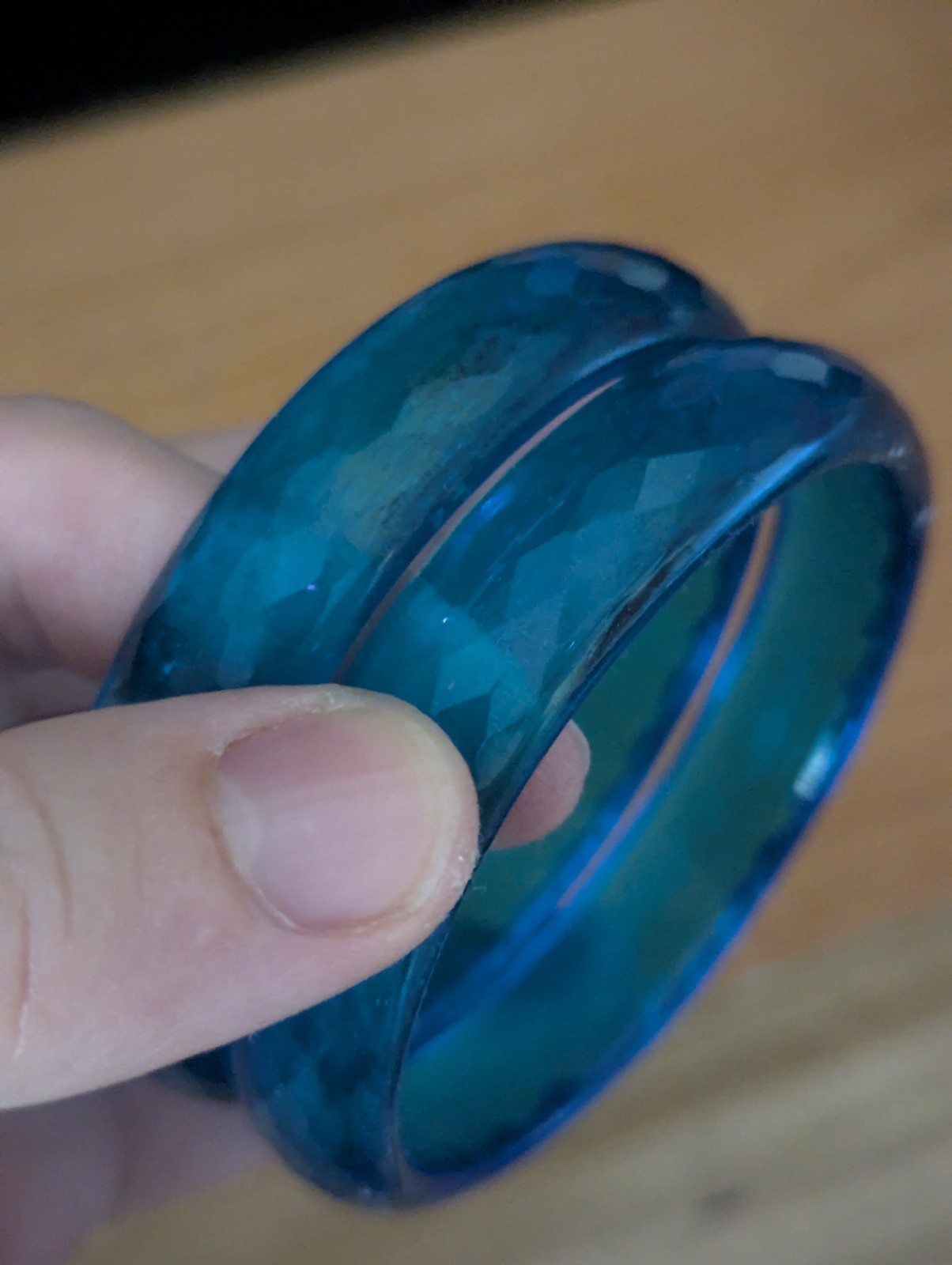 Blue Polished Hydroglass Topaz Bracelet Bangle 61mm (single one)