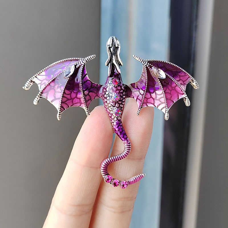 3PCS Fashion Rhinestone Enamel Dragon Little Dinosaur Brooch Pin 60x68mm