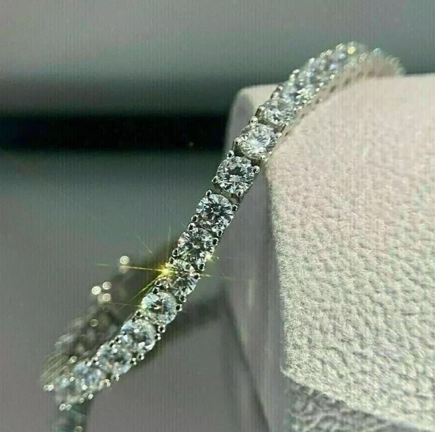 Women’s Day Gift Round Cut Natural Diamond 5.50CT Tennis Bracelet 14K White Gold