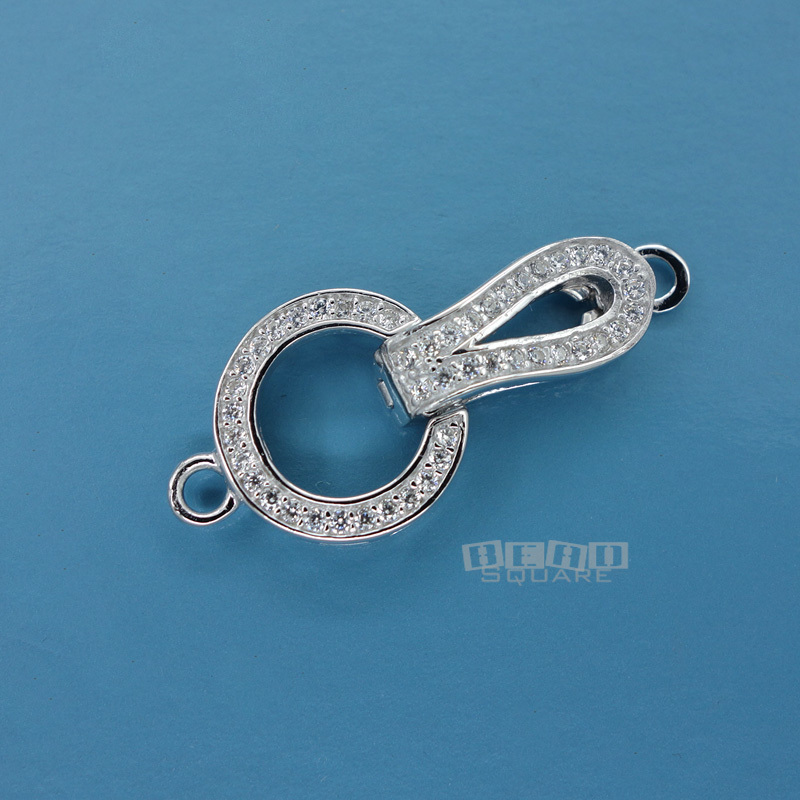 Sterling Silver CZ Crystal Hook & Eye Fold Over Clasp Connector 11.8x27mm #33266