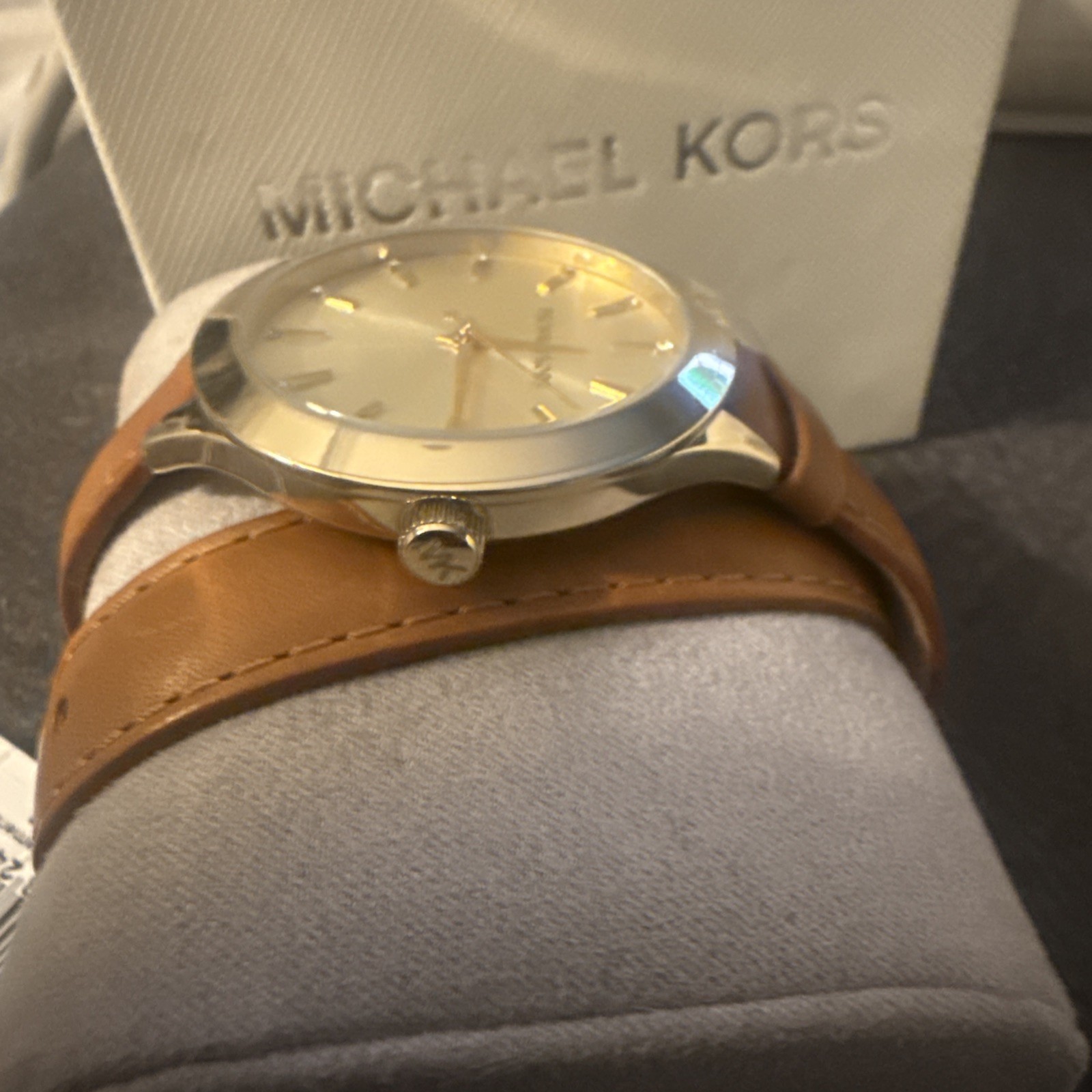 Michael Kors MK2501 Women Brown Real Leather Analog Champagne Dial Quartz Watch