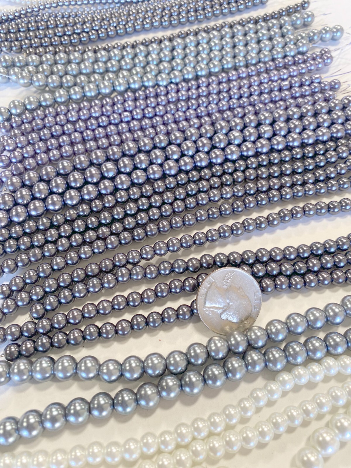 Bulk Glass Beads for Jewelry Making GRAY SILVER WHITE MIX Round Pearl 1 lb