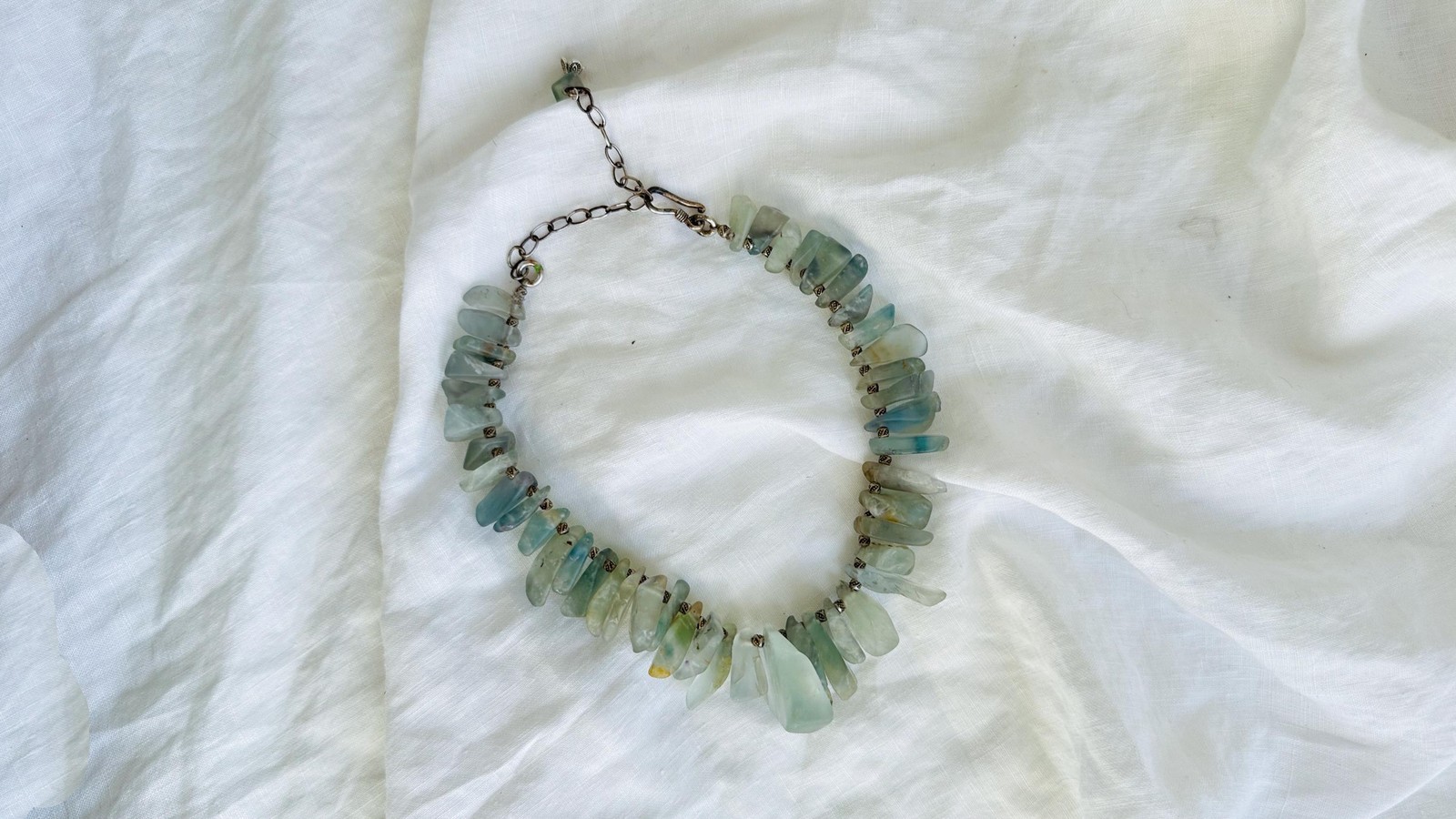 Blue Fluorite Necklace. Handmade Sterling Silver Jewelry. Adjustable With Chain.