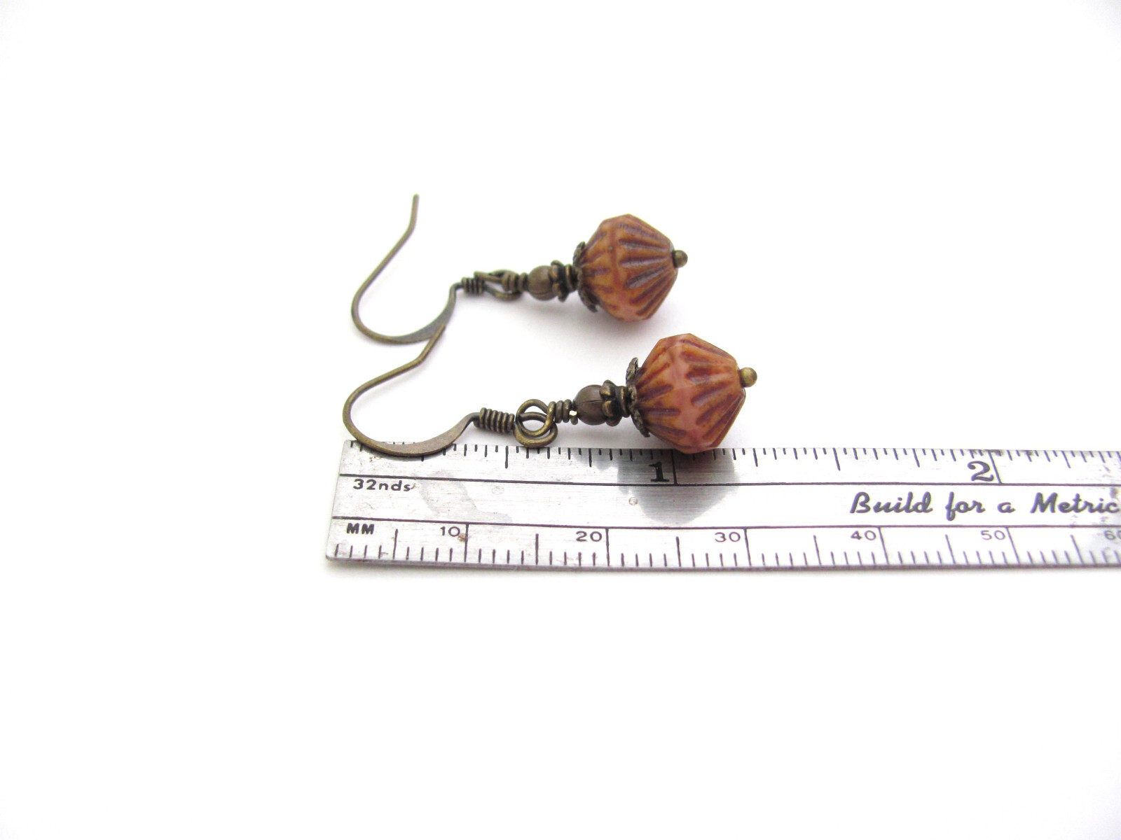 Dusty Rose Earrings Antiqued Brass Czech Glass Romantic Victorian Cosplay Gift