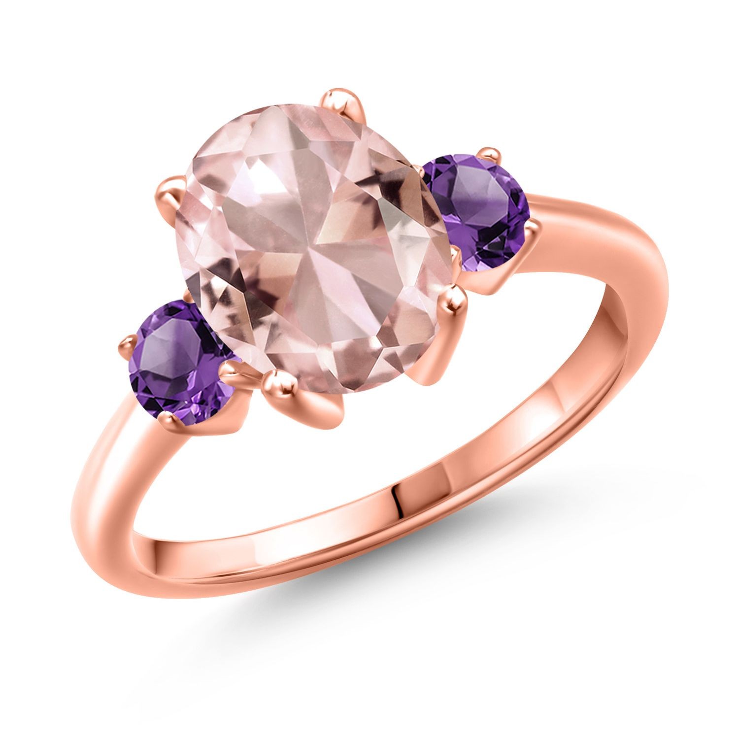 2.82 Ct Peach Nano Morganite Purple Amethyst 18K Rose Gold Plated Silver Ring