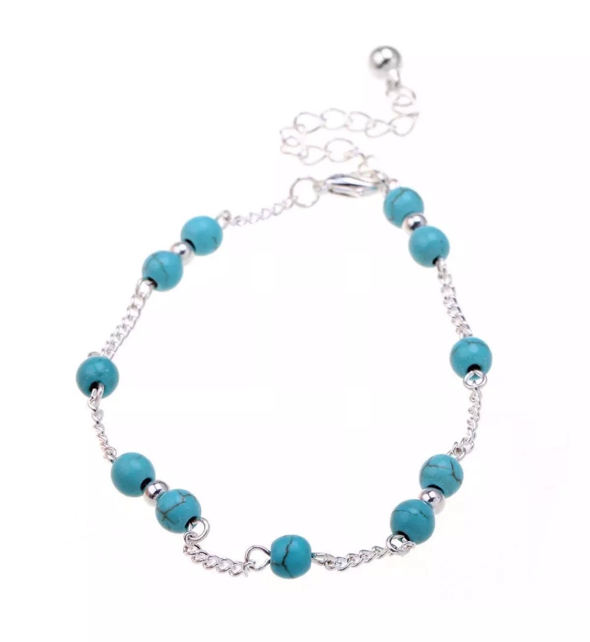 Women’s Fashion Jewelry 925 Silver Plated Turquoise Blue Anklet Bracelet 17-2