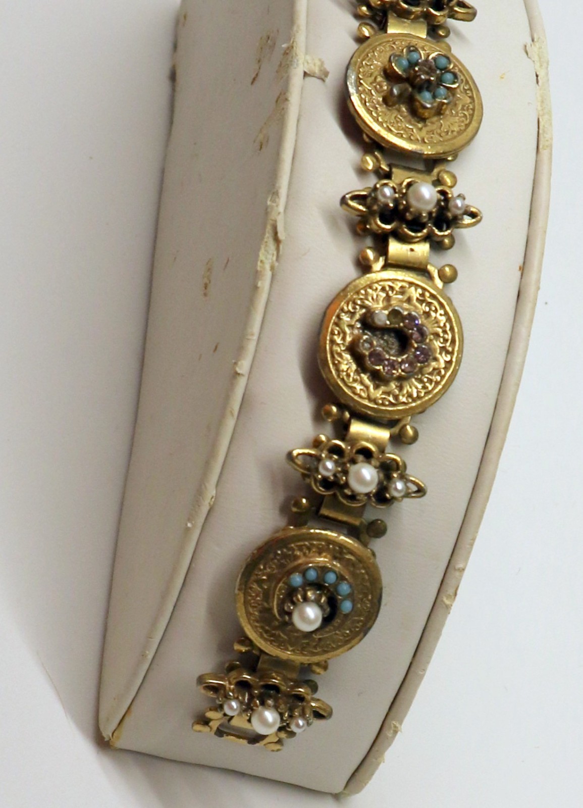 Vintage “Art” Jewelry Co. Panel Book Chain Bracelet Stars Moon Flower