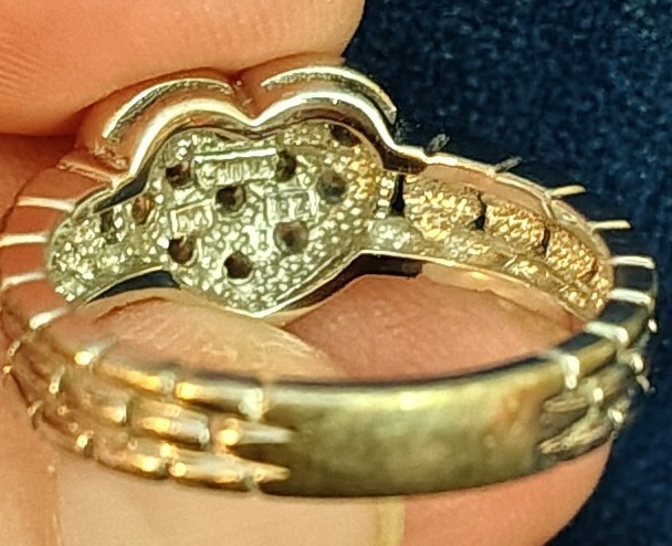 Vintage Art Deco Style Sterling Silver Heart C Z Ring Weaved Pattern Band Size 8