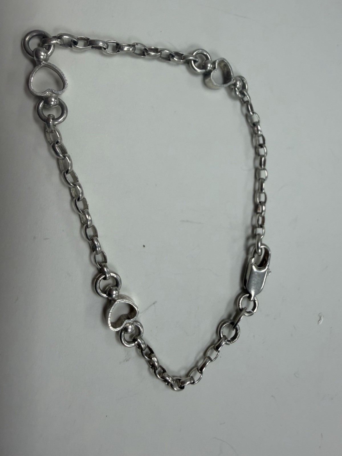 Beautiful .925 sterling silver rolo link heart bracelet 6.5inch/3.3g L126