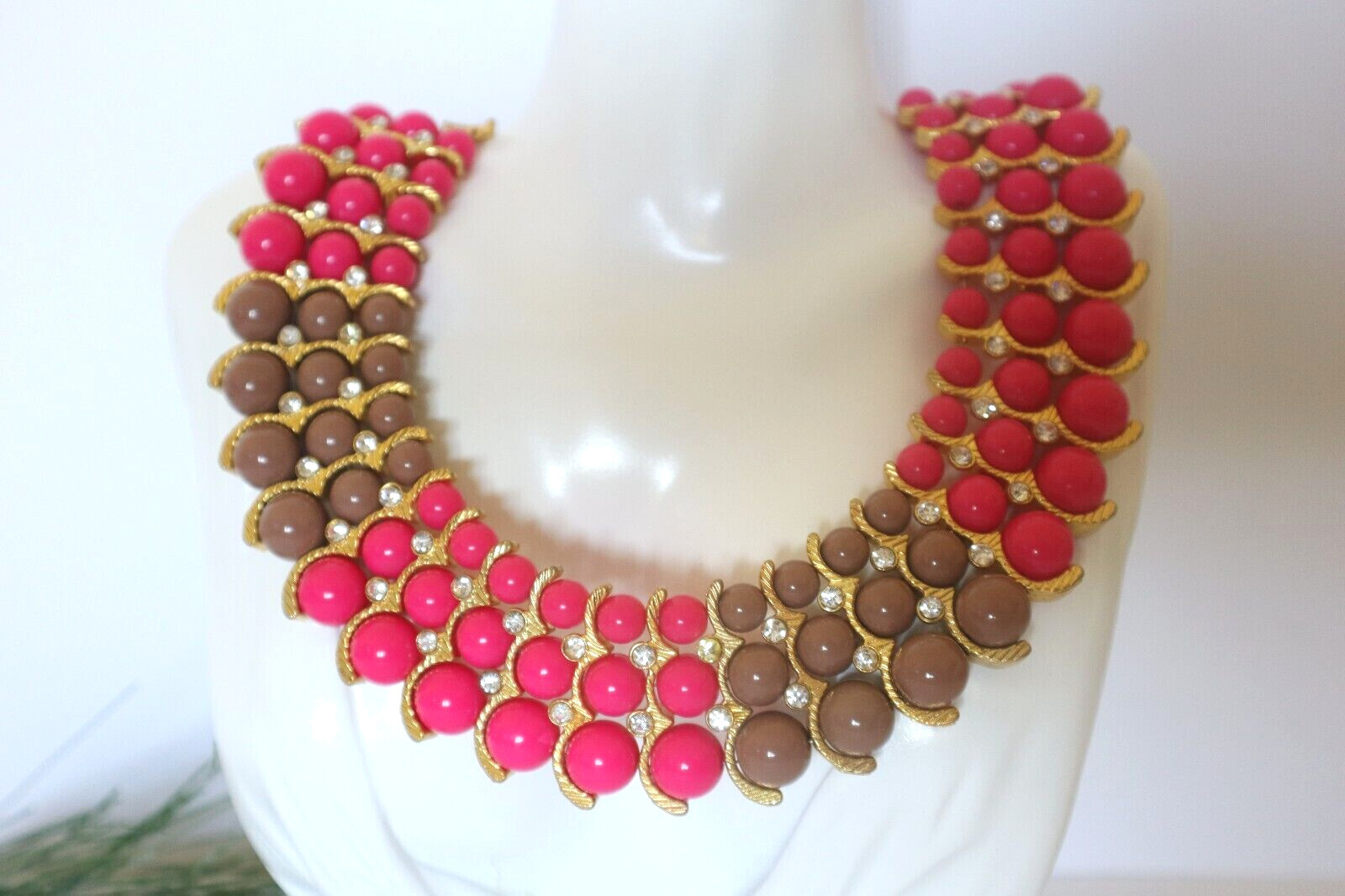 IMAN Rhinestone Collar Necklace Egyptian Style Beaded Gold Plated NEW