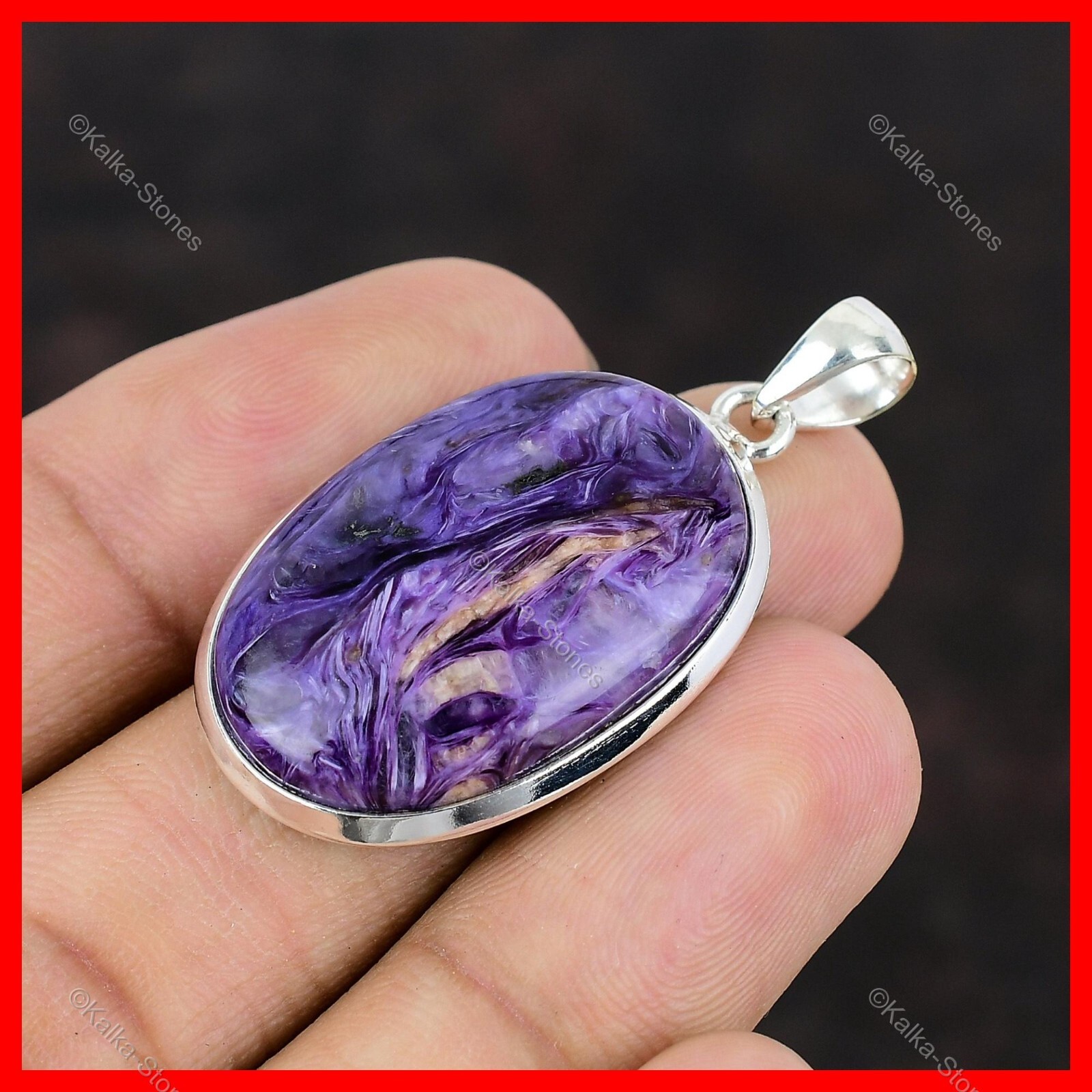 New Year Deal 925 Sterling Silver Oval Natural Russian Charoite Pendant Jewelry
