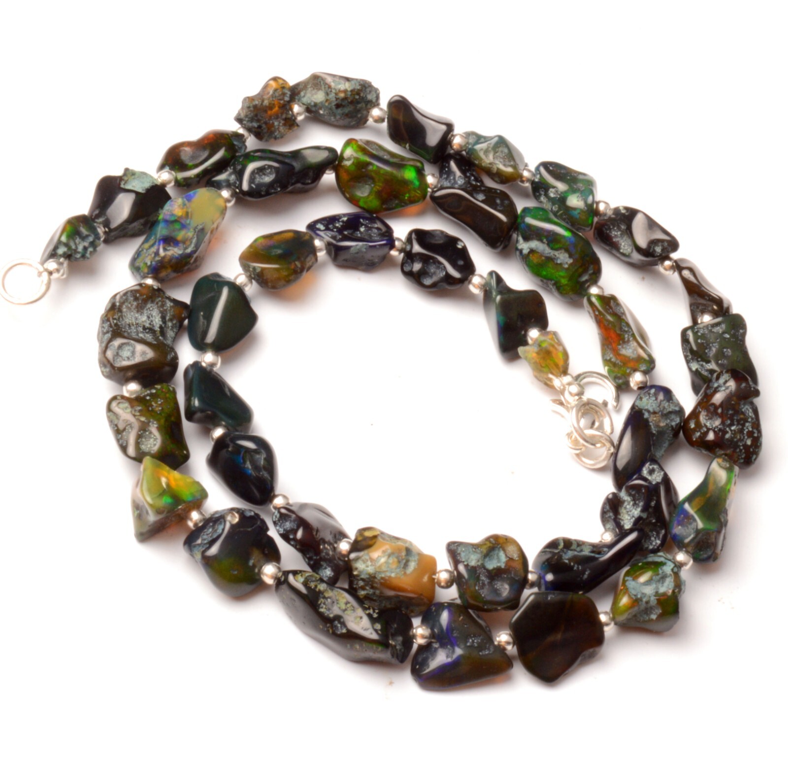 Natural Gem Welo Black Fire Opal 7 to 13 mm Rough Nugget Beads 18″ Necklace