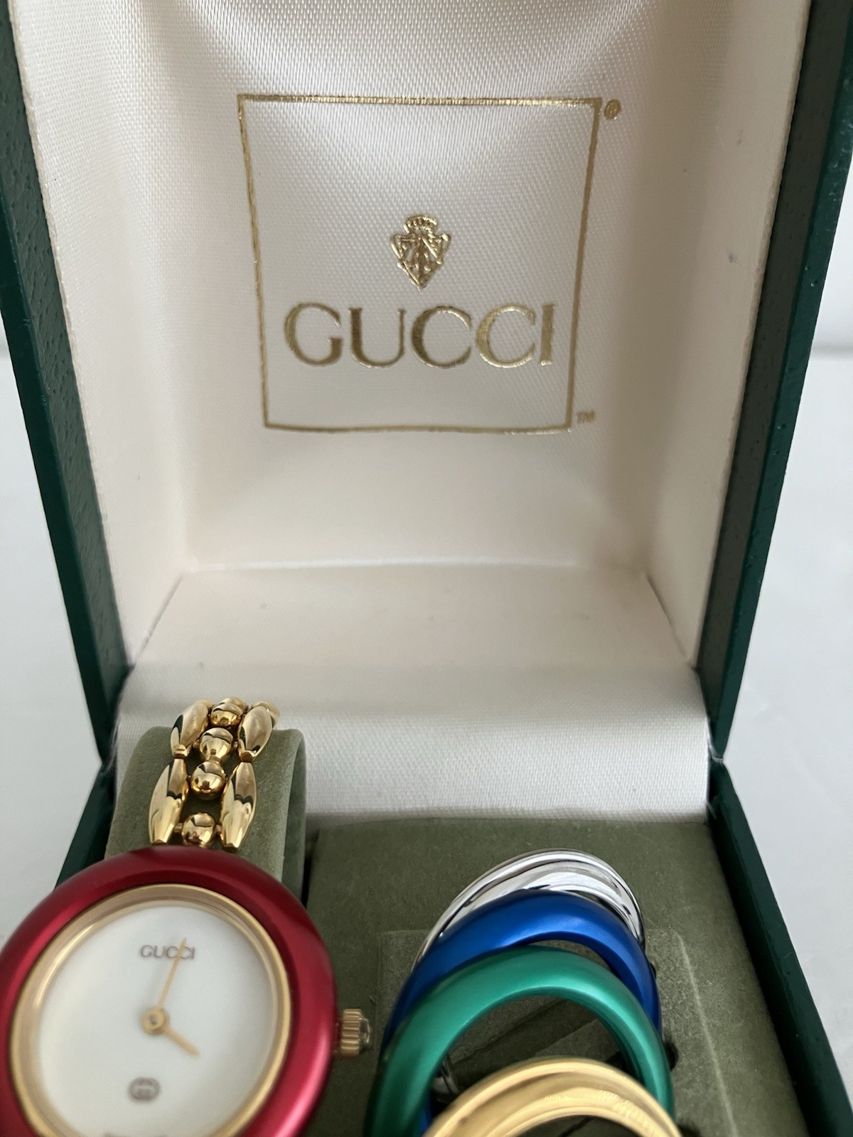 Vintage GUCCI Change Bezel 6 Color 11/12 Gold Watch! New Battery & Serviced!