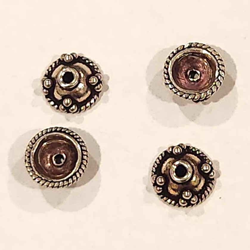 3 Sterling Silver Bali Saucer Spacer Beads Rope Granulation 9mm 3g .925