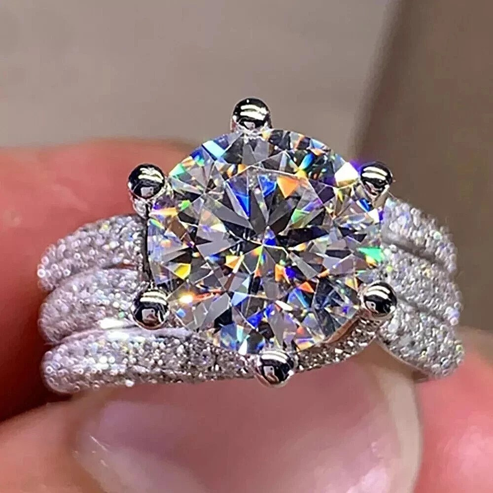 4 CT Excellent Round Cut Moissanite Fancy Engagement Ring Solid 14K White Gold