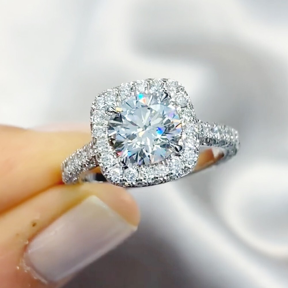 1.64 TCW Round Cut Moissanite Halo Engagement Ring In 14k White Gold Plated