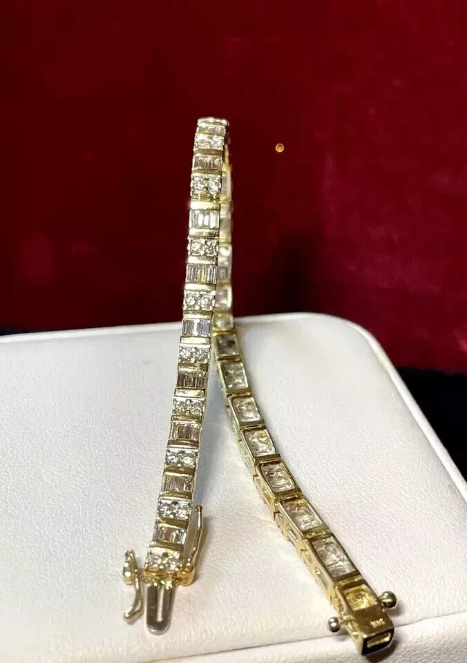 5Ct Baguette Cut Lab Created Diamond Tennis Bracelet 14K Yellow Gold Plated