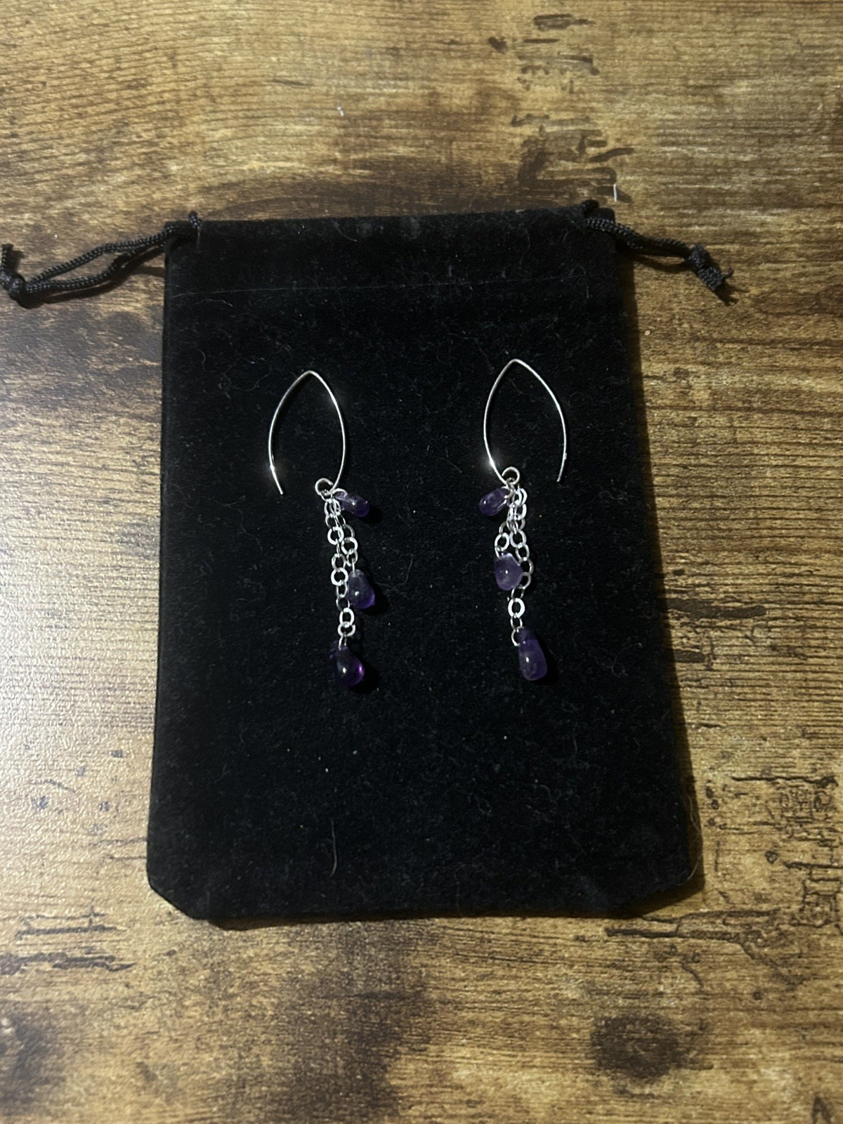 Genuine Amethyst (25 Cts approx.) 925 Silver Chain Large Hook Dangle Earrings
