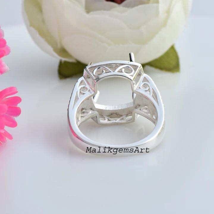 Cushion Cut Semi Mount Ring 925 Sterling Silver Blank Stone Setting Ring #9