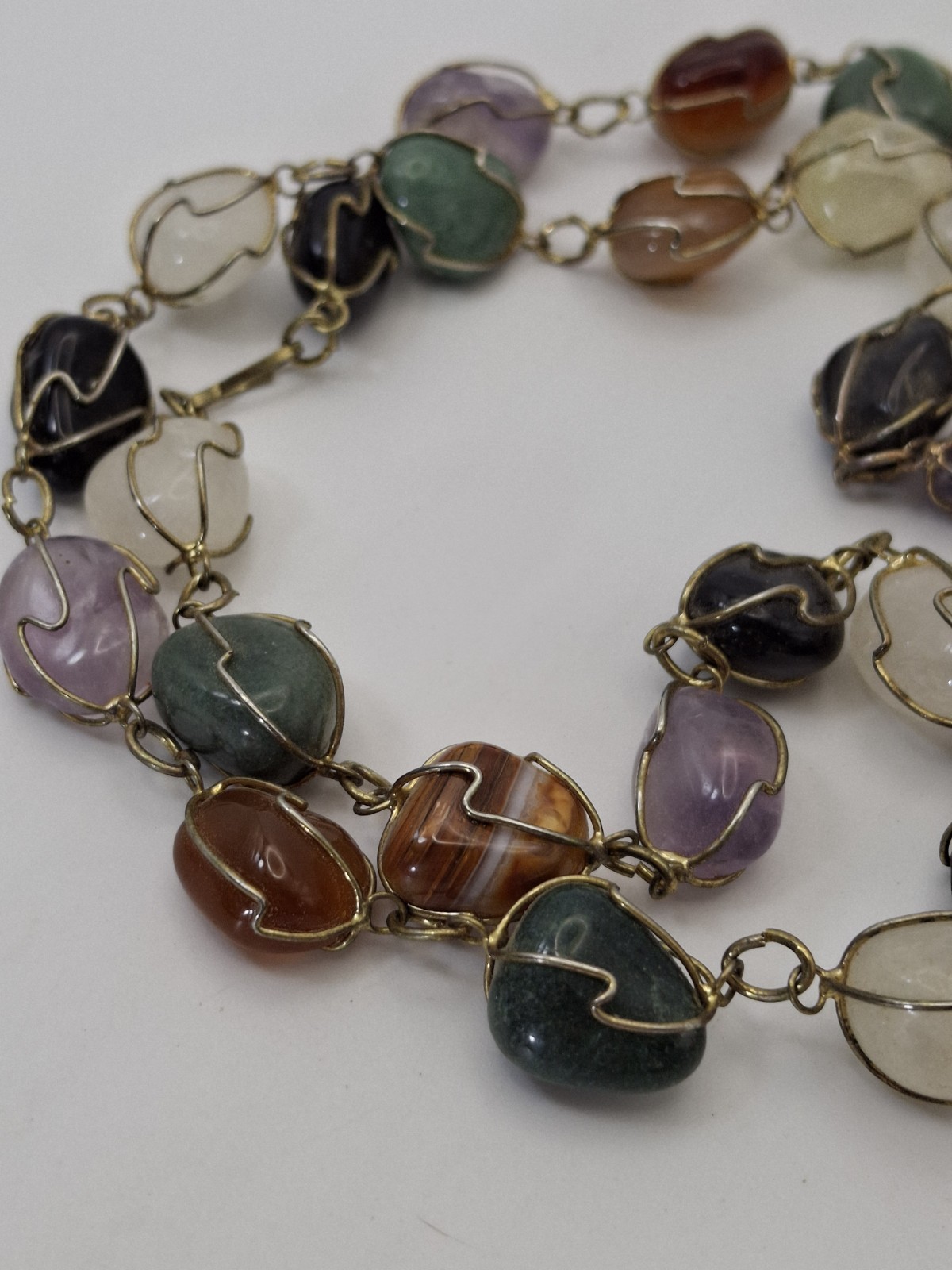 Vintage Necklace Wire Wrapped Natural Semi-Precious Caged Stones Naturecore 26″