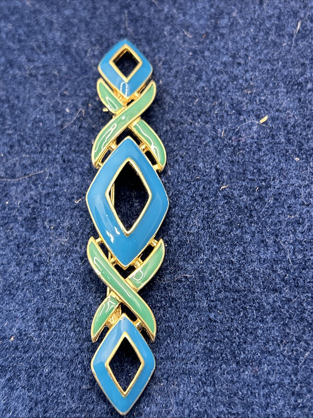 trifari brooch Blue Green Gold Tone Art Deco