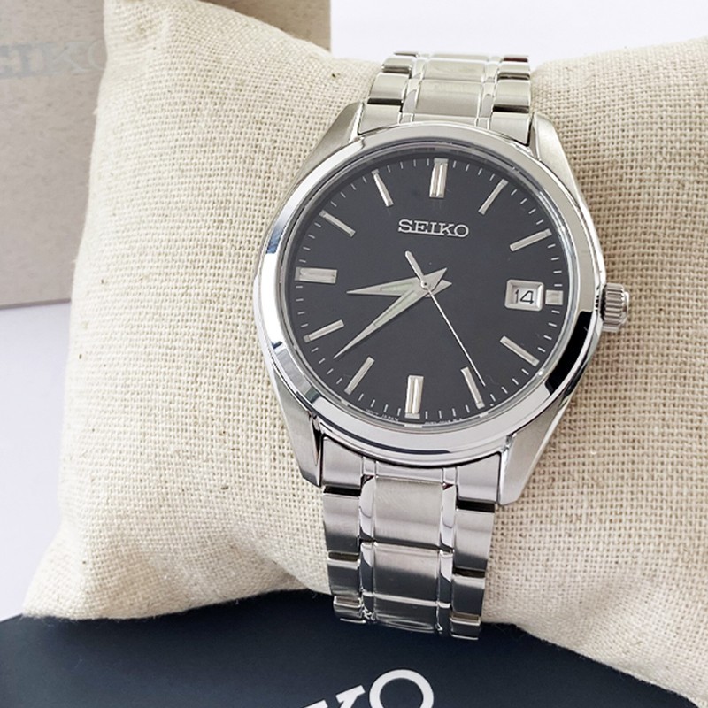 Seiko Essentials Men’s Stainless Steel Black Dial SUR311 Quartz Watch 40.2mm New