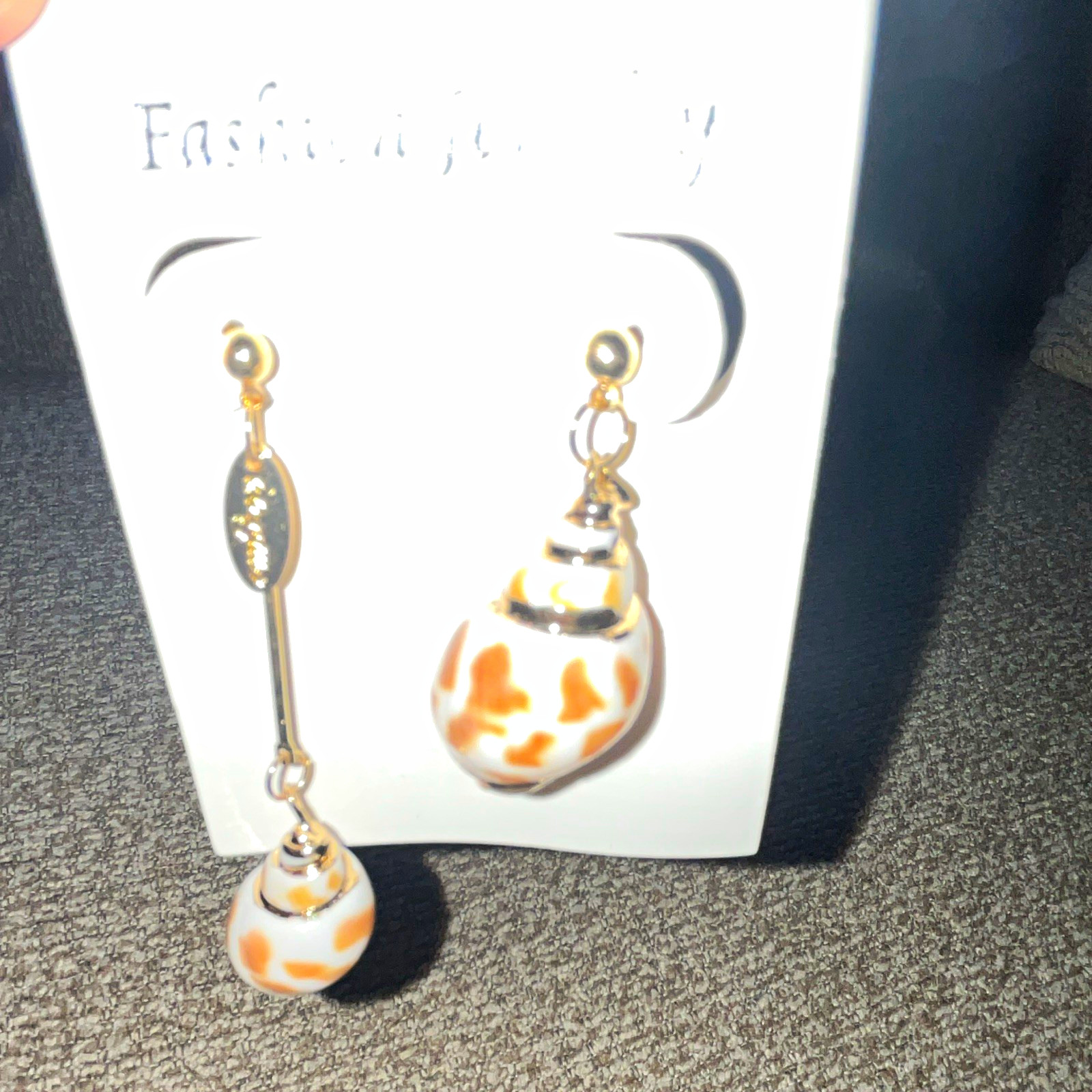 Gold White & Brown Natural Shell Dangle/Drop Earrings Butterfly Back Beach