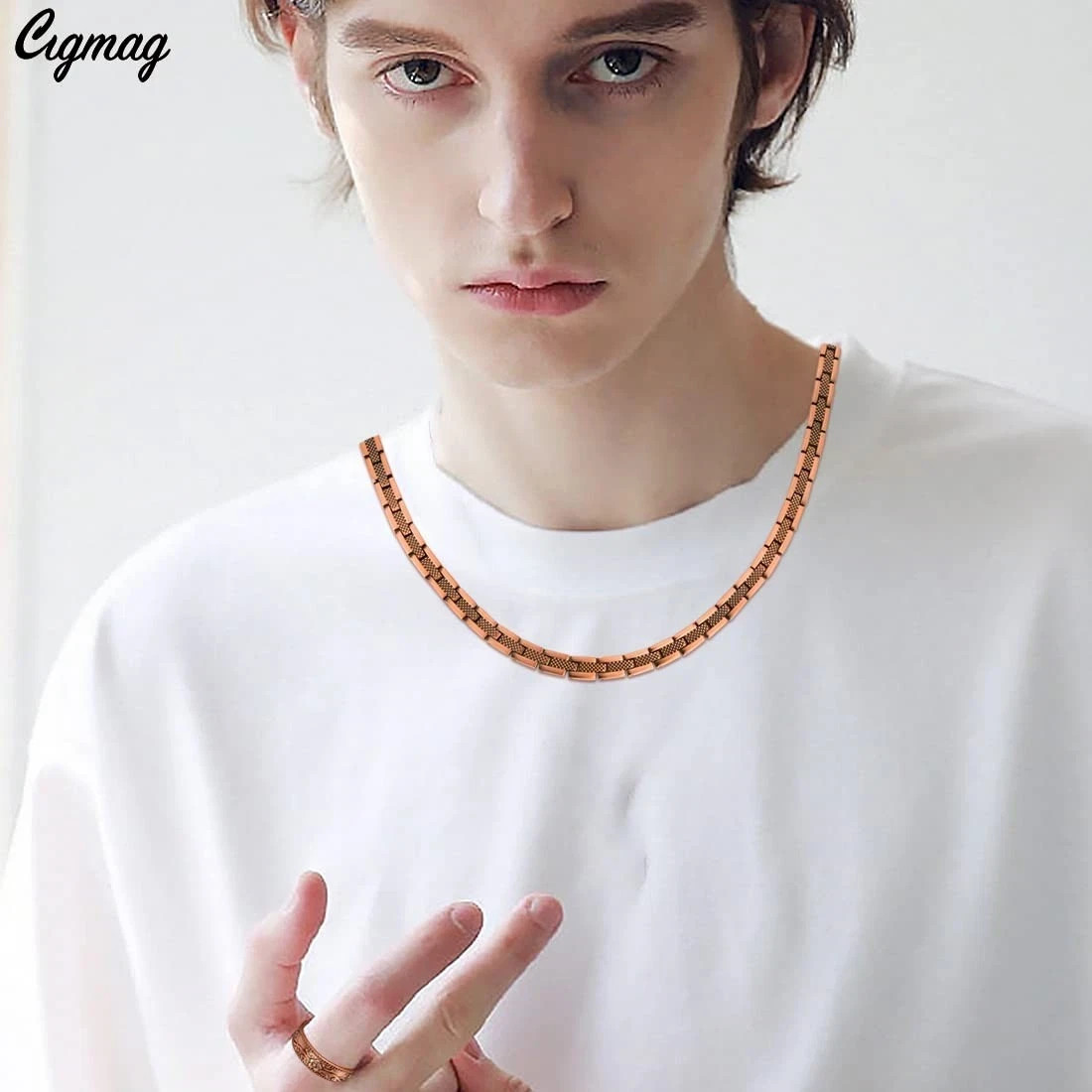 Copper Necklace for Men – Magnetic Necklace 99% Solid Pure Copper Ring Set Ul…
