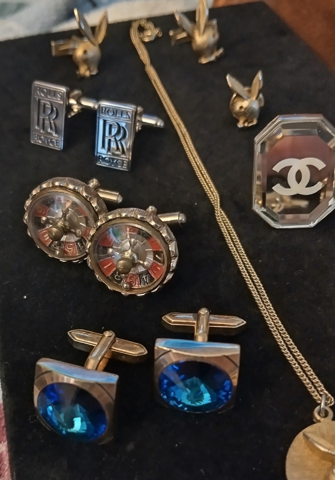 Vint 14PC Cuff Links Jewelry Lot Play Boy Rolls Royce Articulated Roulette Wheel