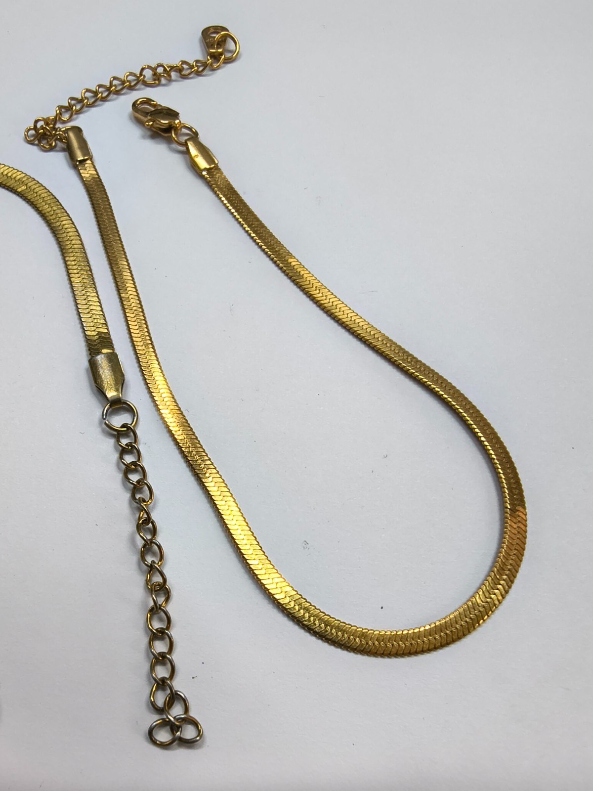 2 Gold Herringbone Bracelets 18K Gold Plated 22.5cm & Gold Tone 17.5cm