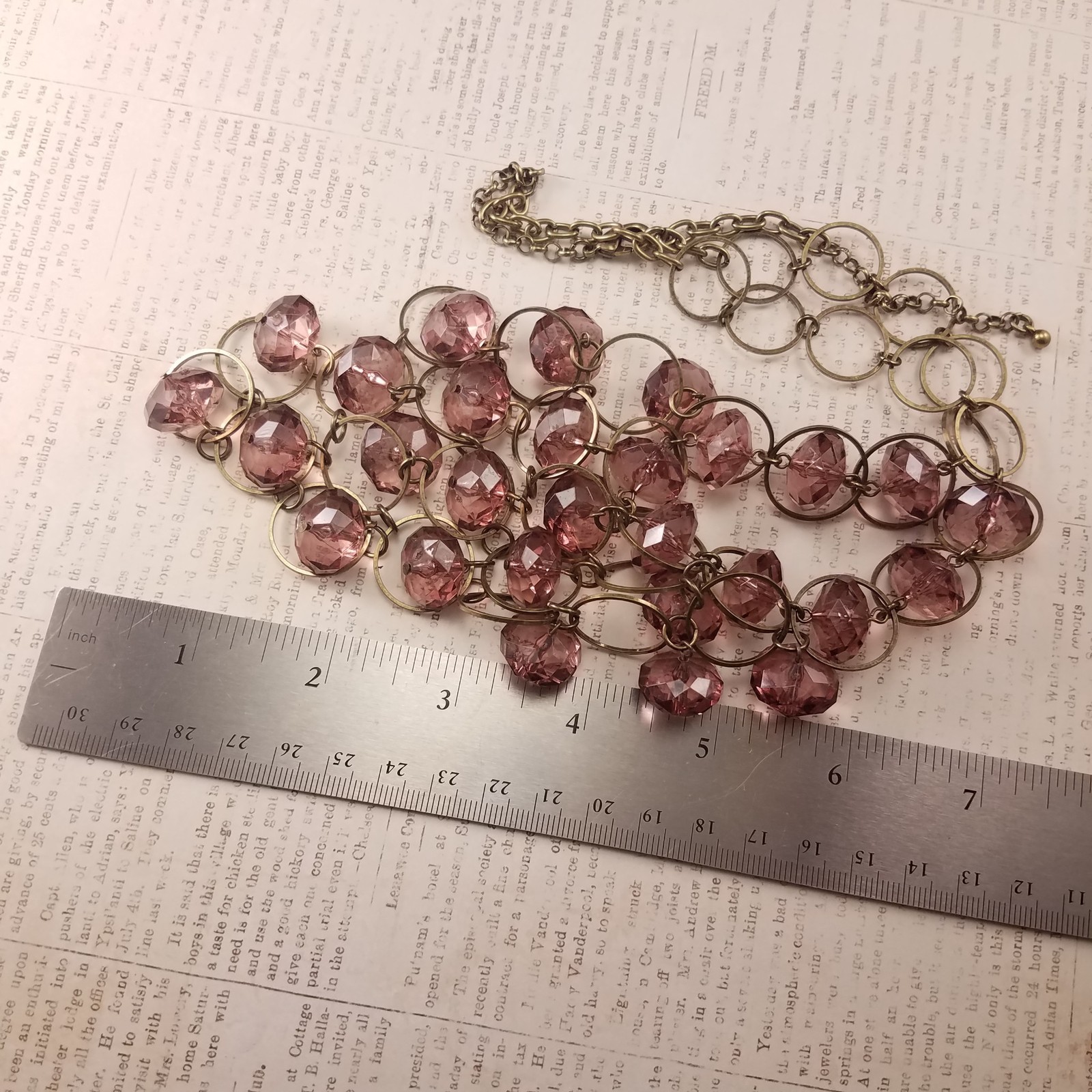 Vintage Lucite Bead Waterfall Boho Necklace Estate Purple Pink Beaded Jewelry