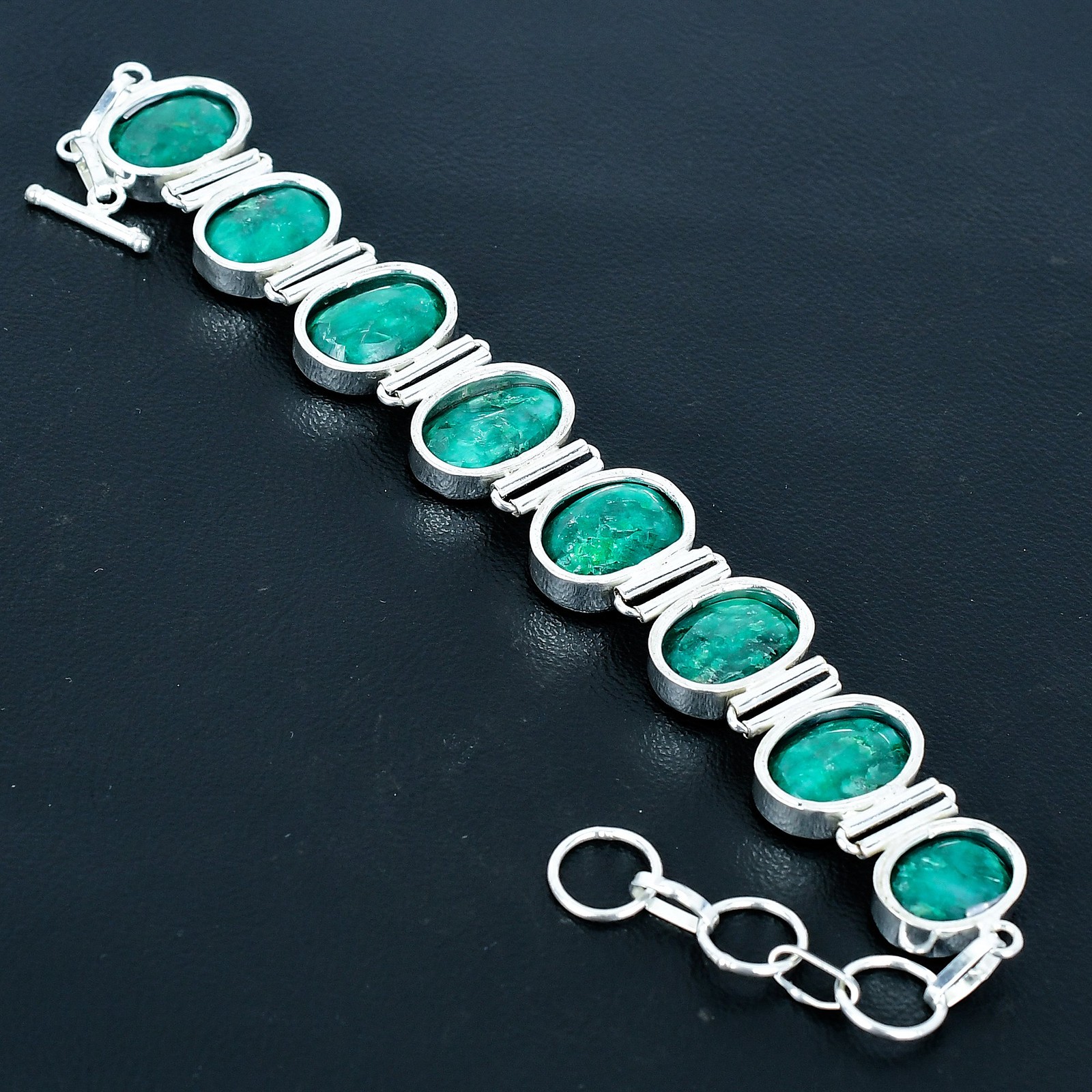 Zambian Emrald 925 Sterling Silver Oval Gemstone Jewelry Bracelet 8″ AAB 1176