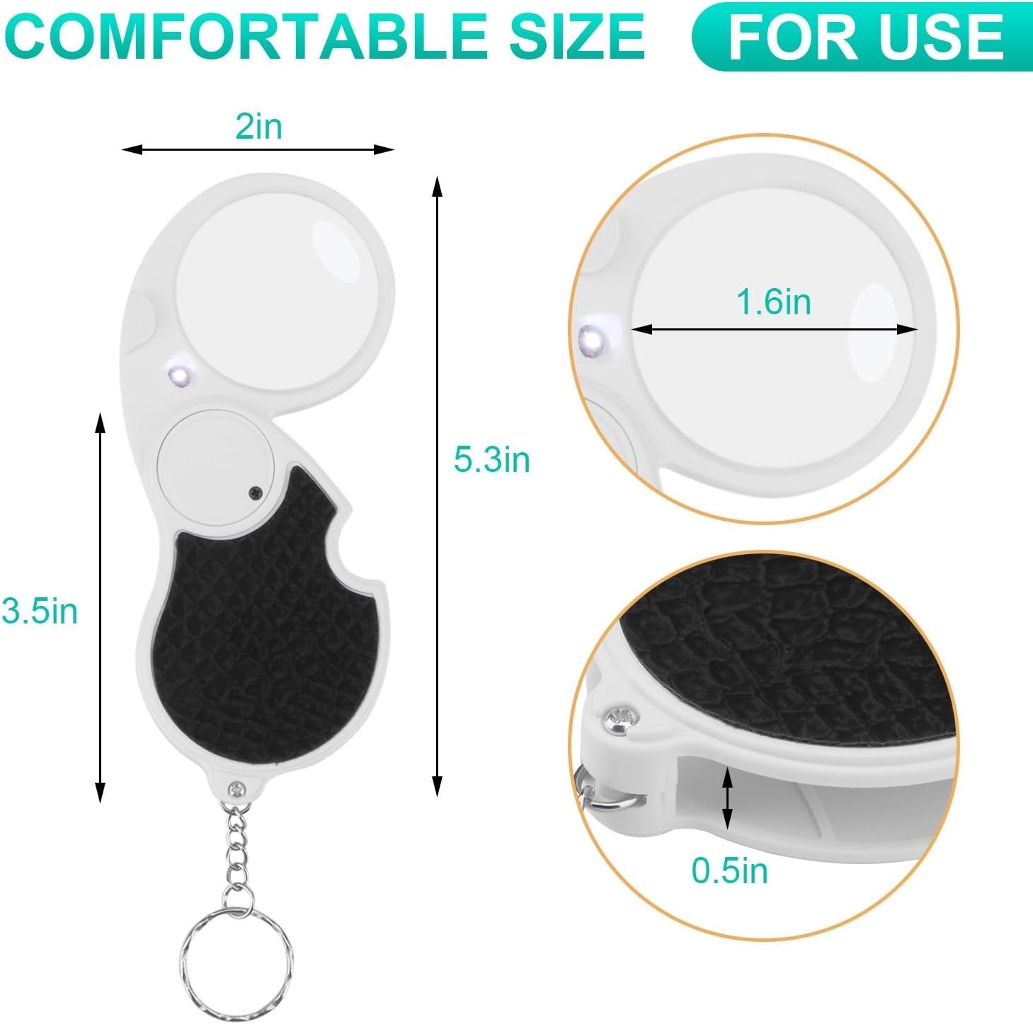 Mini Pocket Magnifier with Light‌ 5X Keychain Jewelers Loupe Anti-Slip Handhe…