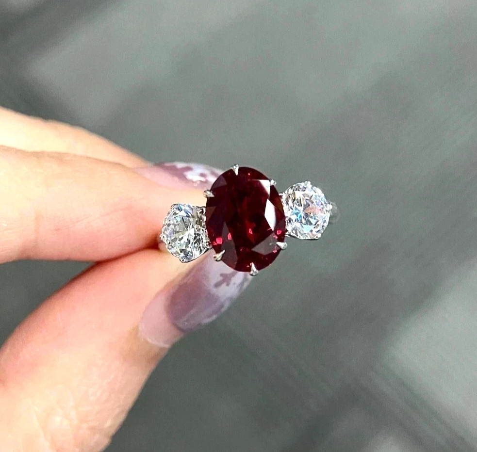 5.00 Ct Oval Cut Certified Natural Ruby Diamond Wedding Ring Real 14k White Gold