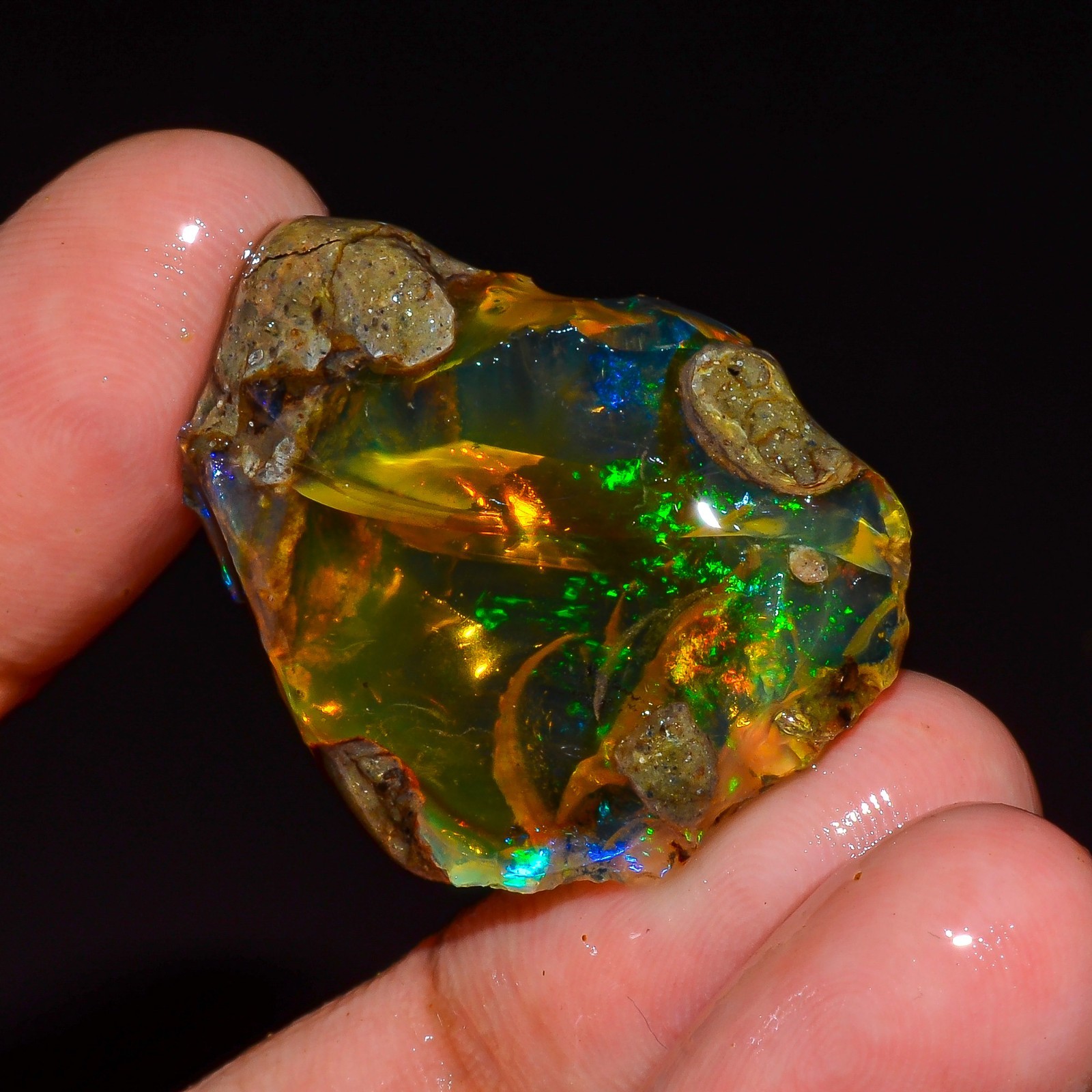 Classic Top Grade-100%Natural Welo Fire Ethiopian Oil Opal Rough-28.00 Carat