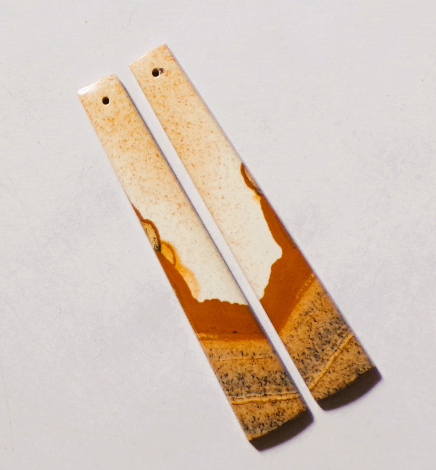 39.65 Cts Natural Picture Jasper Drilled Cabochon Match Pair Gemstone 60X10MM 12