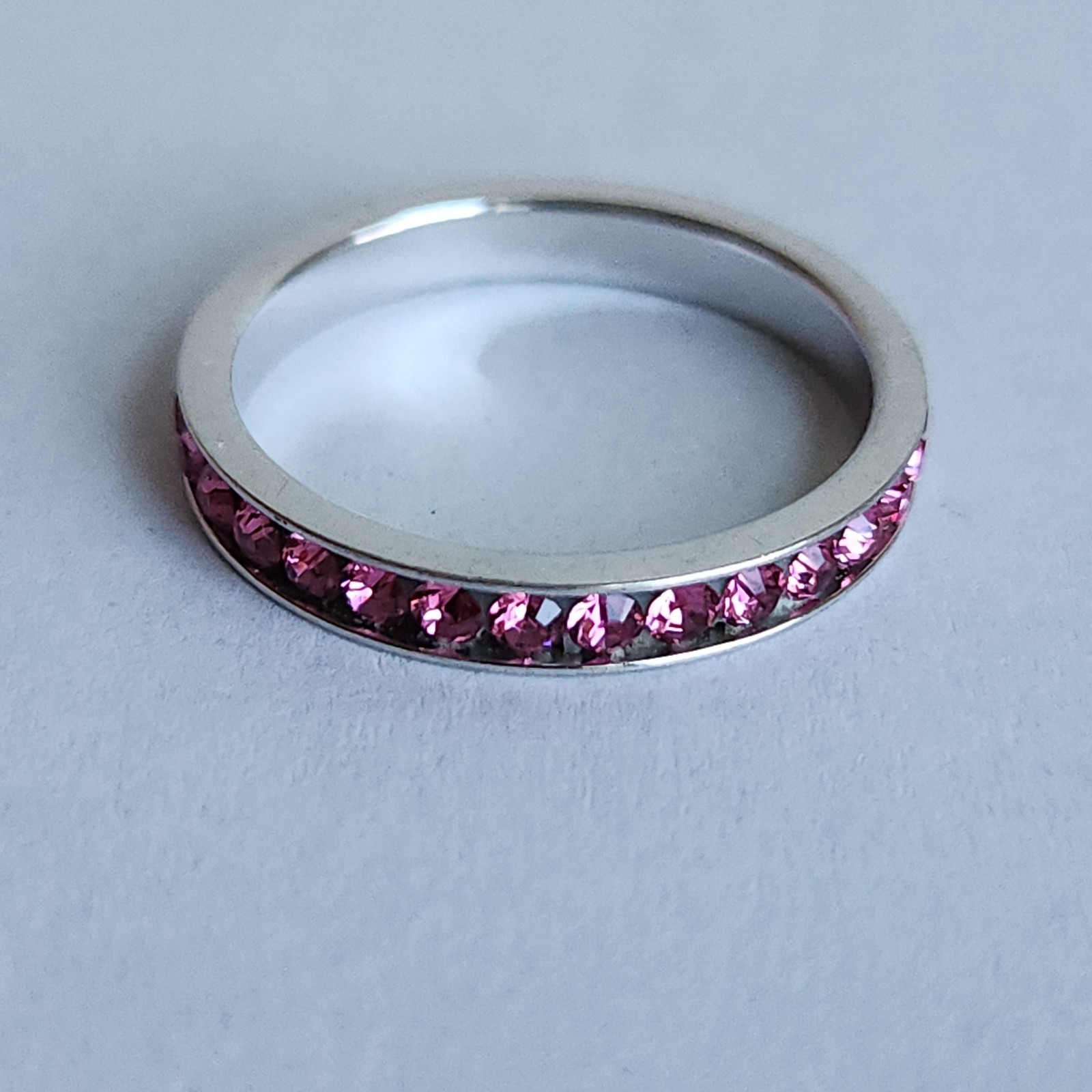 ATI Sterling Silver Pink CZ Eternity Ring – Size 9 – Stamped 925