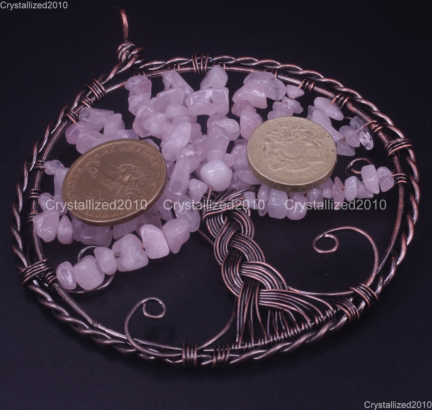 Natural Gemstone Big Round Handmade Wire Wrap Life Tree Healing Pendant Copper