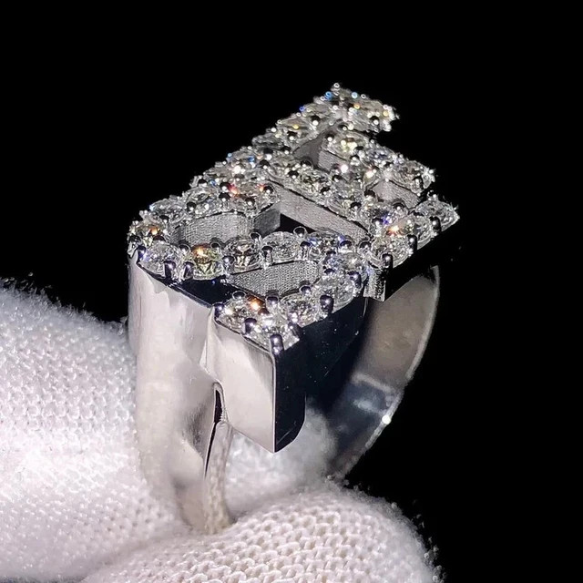 3.00CT Round Cut Lab-Created Custom Name Logo Men’s Ring 14K White Gold Plated