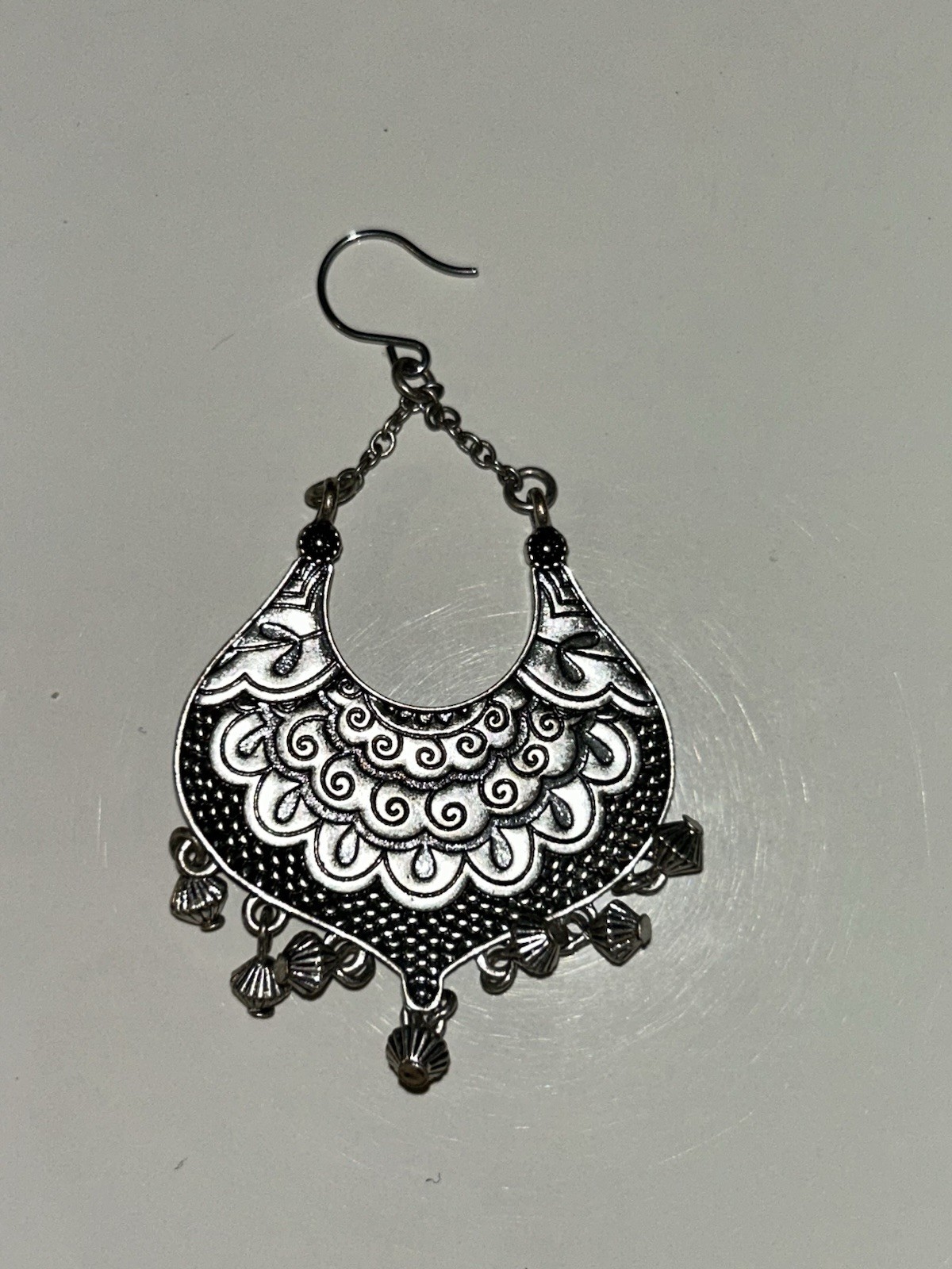 Silver Toned Boho Style Silver Toned Pierced Earrings Double Sided