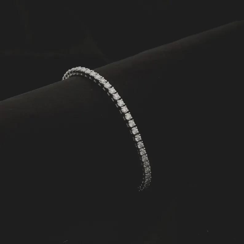 Unique Tennis Bracelet Round Natural Diamond 14k White Gold For Party Wear Gift