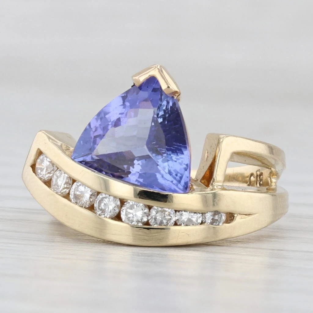2.91ctw Tanzanite Diamond Ring 14k Yellow Gold Size 7 Abstract Bypass