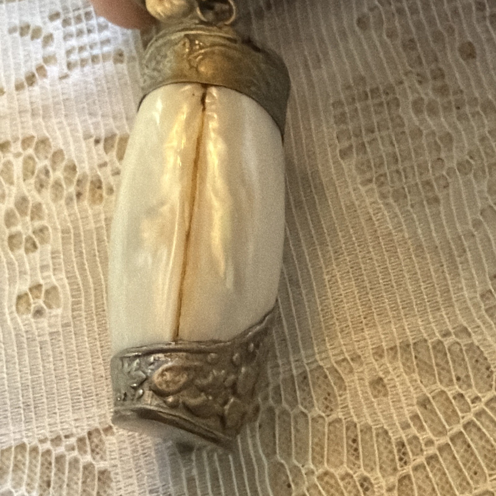 Art Deco Persian Bottle Necklace Perfume Snuff Mother Of Pearl Engraved Flask