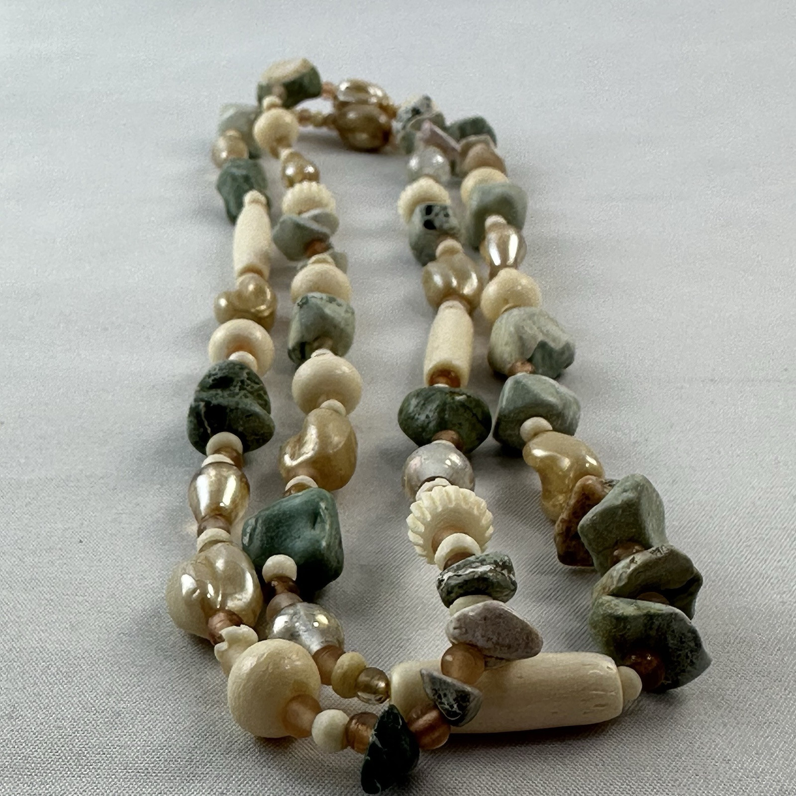 Vintage 40″ Long Stone Bone Beaded Necklace