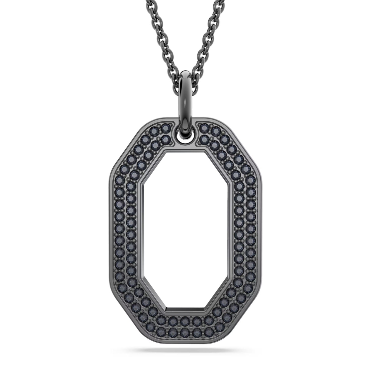 Swarovski Dextera pendant Octagon shape, Black, Ruthenium plated Long Necklace