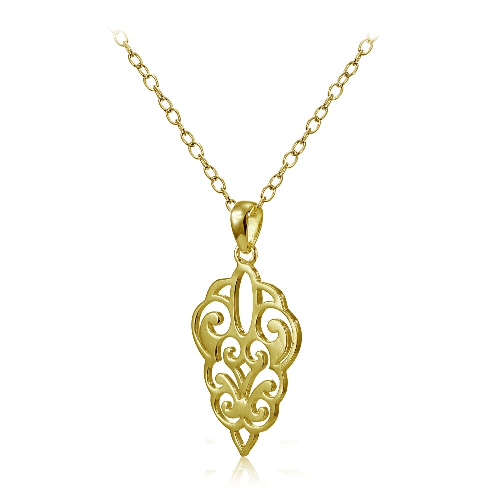 Yellow Gold Flashed Sterling Silver High Polished Filigree Necklace