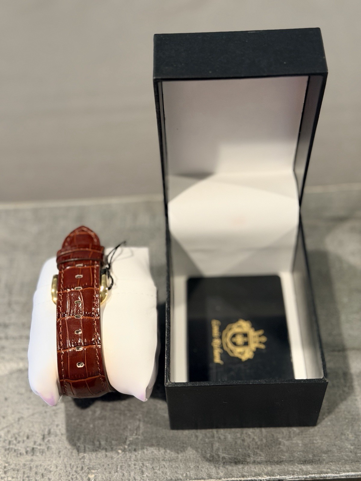 Louis Richard Automatic Dial Gold Tone Watch Brown Leather Moon Phase Date