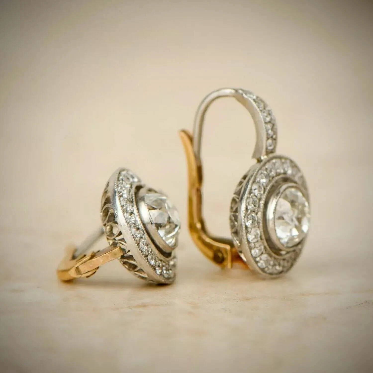Art Deco Style Round Lab-Created Diamond Engagement 14K White Gold FN Earrings