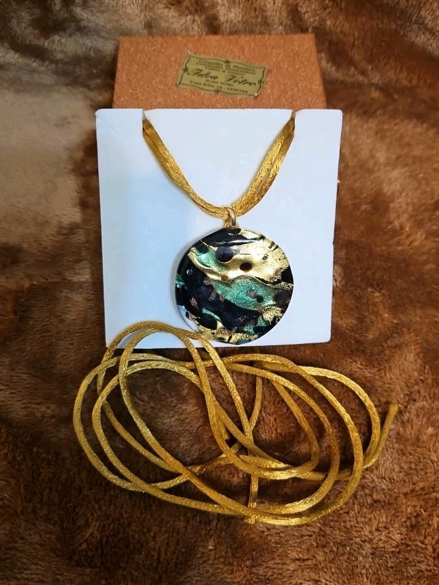 Idea Vetro Necklace Handcrafted Signed Murano Glass Pendant Verona, Italy NIB